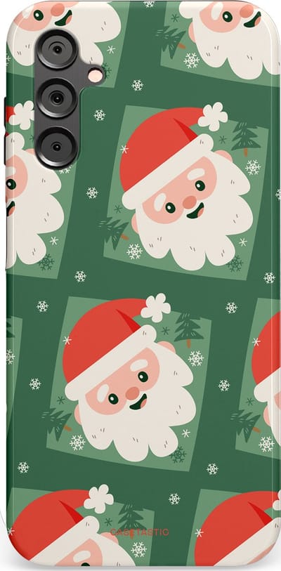 Casetastic hoesje geschikt voor Samsung Galaxy A14 (2023) 5G / Samsung Galaxy A14 (2023) 4G - Dubbellaagse bescherming - Kerstmannen in het bos - Fashion Case - Donkergroen Wit Terracotta Crème