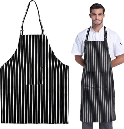 Verstelbare Schorten met Pocket voor Koken, Zwart-Wit Gestreepte Keukenschorten voor Thuis, Restaurant en Bistro, 2 Stuks