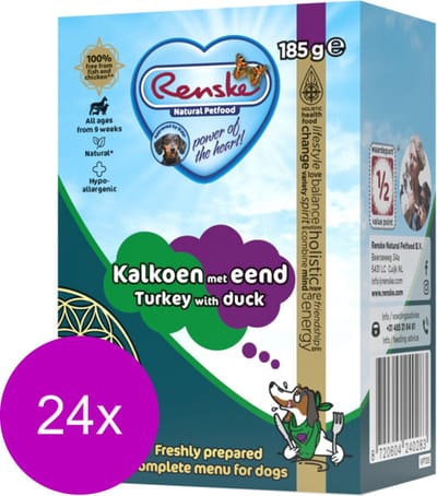 Renske Vers - Tetrapack 185 g - Hondenvoer - 24 x Kalkoen&Eend