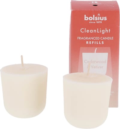 Bolsius - Clean Light - Geurkaars - Navulling - 2 stuks per verpakking - Cedarwood & Vertiver