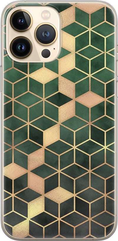 Leuke Telefoonhoesjes - Hoesje geschikt voor iPhone 13 Pro Max - Groen kubus - Soft case - TPU - Print / Illustratie - Groen