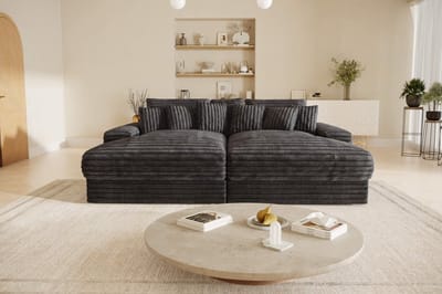 Bigsofa American jmb medium- antraciet- dikke ribstof- zetelsenbedden