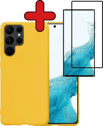 Hoesje - Met Screenprotector - Geschikt voor Samsung Galaxy S22 Ultra - Sterk & Shockproof - Telefoon Hoes - Back Cover - Siliconen Case - Telefoonhoes - Geel