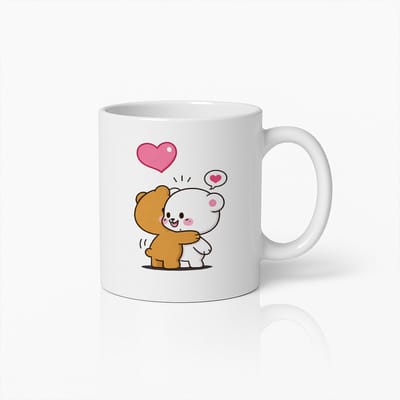 Schattige Knuffelende Beren Liefde Mok 330ml – Witte Keramische Koffiemok met Hartjes Design – Romantisch Cadeau voor Vriend, Vriendin of Beste Vriend