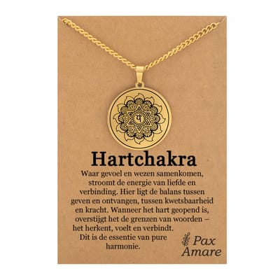 Hart Chakra (Anahata) Ketting op Cadeau Kaartje - Goudkleurig Talisman - Roestvrij Staal - Spiritueel Cadeau - Pax Amare