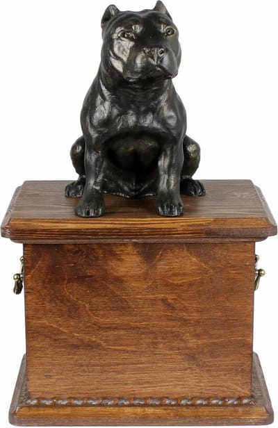 Houten urn voor American Staffordshire Terrier met honden silhouet