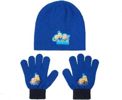Winter -Minions -set- blauw voor kinderen- muts en handschoenen - Hondenbrigade winterkleding accessoires