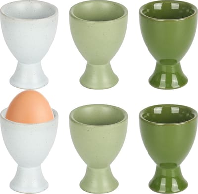 Set van 6 eierdopjes porselein - eierdopjes keramiek bonte eierbeker wit groen, eierhouder ontbijt brunch voor hard gekookte zachtgekookte eieren thee en wijn keuken huis restaurant