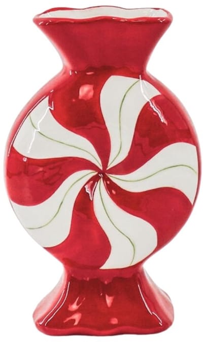 Housevitamin - Bloemenvaas- Toffee snoepje- Keramiek- Rood/Wit- 12x6,5x20cm