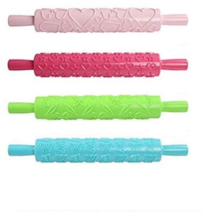 Dailygoods- Deegrollerset met 12 Patronen - Fondant Embossingtool - Antiaanbaklaag - Koekjes/Gebak - Ideaal voor Cake Bakken - Gemakkelijk te Schoonmaken - Fondantroller