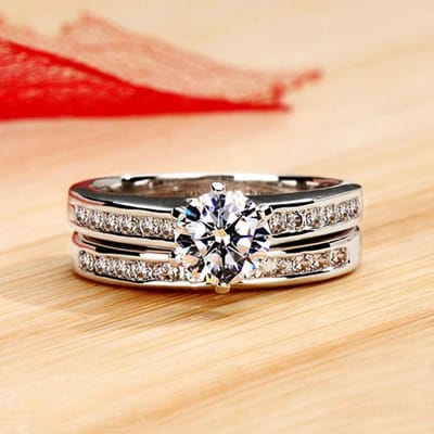 Sterling Klassieke Zes Klauwen Zirkonia Set Ringen voor Vrouwen Luxe Bruidssieraden Accessoires 9 gray