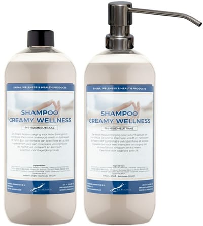 Shampoo Creamy Wellness - 1 liter (transparant) - 2 stuks - met zilveren pomp - Voordeelverpakking - Haarverzorging
