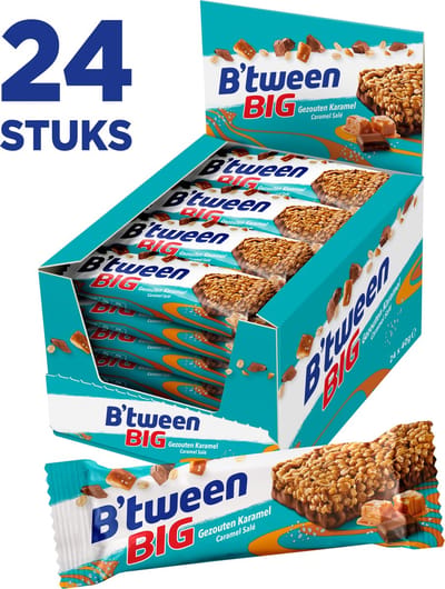 B'tween BIG Gezouten Karamel - Mueslirepen - Muesli - 24 repen x 40 gram - Voordeelverpakking