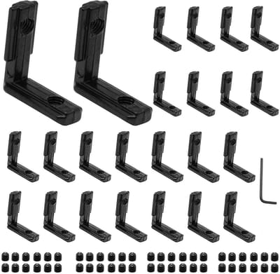 Black 26pcs 2020 Extrusion Connector Bracket Extruded Aluminum Hardware T-Slot Accessories V-Slot With Screws For 2020 Aluminum Profile 3D Printer Accessories