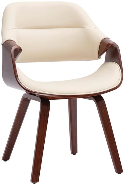 CLP Maira Eetkamerstoel - met Armleuningen - Gestoffeerd Design - Walnootlook - Ergonomisch - Belastbaar tot 150 kg - Kunstleer/walnoot/creme