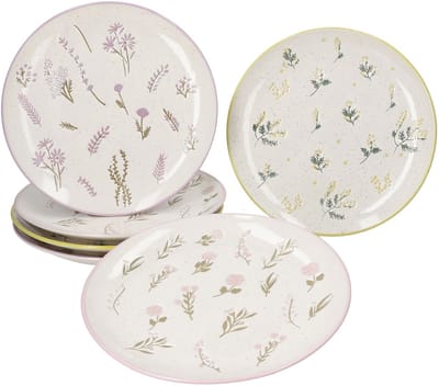 6-delige set Jardin taartschalen met bloemen 2x geel, paars & roze van keramiek – Q06000240