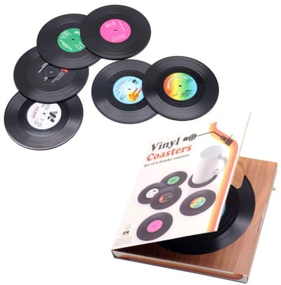 Dailygoods- Onderzetter Antislip - Retro Vinyl LP Stijl - Set van 6 - Geïsoleerde Beker Mat - Dranken Mat - Ideaal voor Koffie - Coaster