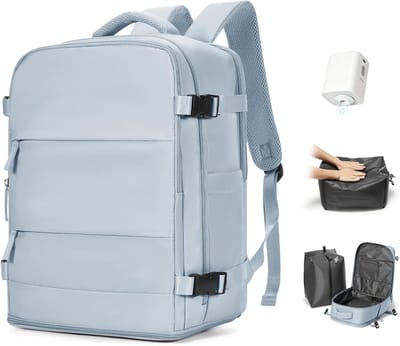 SnelShoppen - Vacuum Rugzak 40x30x20 met Pomp - Reisrugzak Handbagage Dames Heren voor Ryanair Wizzair Vueling Easyjet - Waterdichte Laptop Rugzak Ges