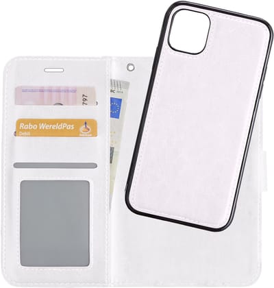 Hoesje - 2 in 1 - Geschikt voor Apple iPhone 12 Pro Max - Met Uitneembare Hard Cover - Bookcase - Wallet Case - Met Pasjeshouder - Book Case - Uitneembaar - Pashouder - Kunstleer - Wit