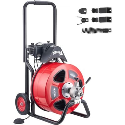 VEVOR pijpreinigingsmachine met automatische invoer, 30 m x 19 mm pijpreinigingsspiraal met rollen, elektrische rioolreiniger voor leidingen van 100-200 mm, pijpreinigingsapparaat voor afvoeren, toiletten en wastafels.