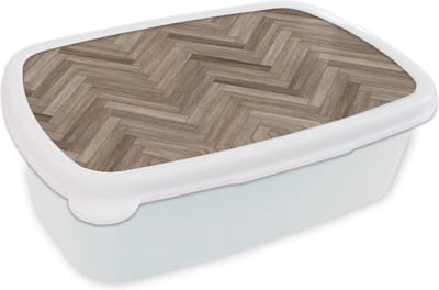 Broodtrommel Wit - Lunchbox - Brooddoos - Patronen - Hout - Bruin - 18x12x6 cm - Volwassenen