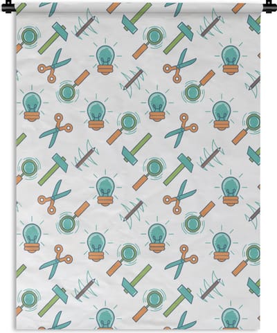 Wandkleed - Wanddoek - Schaar - Potlood - Patronen - 90x120 cm - Wandtapijt