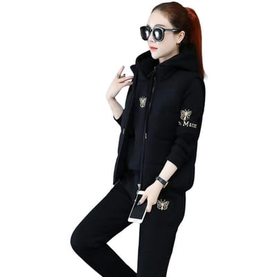 Casual Design Damespak Dames Winter Trainingspak Set met Geborduurde Hoodie Gewatteerde Jas Broek met Elastische Taille 3-Delig Sport XXXL black
