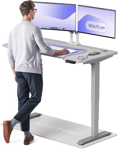 Desktronic HomePro Zit-sta Bureau Elektrisch In Hoogte Verstelbaar, 140x70cm Grijs/Grijs, Stille Dubbele Motor, Hoogte 62-126cm