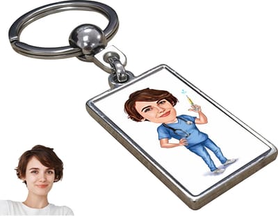 Arts Karikatuur Vrouw - Gepersonaliseerde Karikatuur Sleutelhanger met Jouw Foto - Cadeau - Verjaardag - Kerst - Kado - Valentijn - Gepersonaliseerd Cadeau