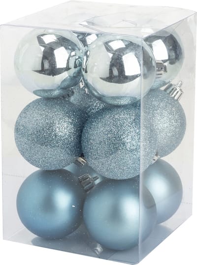 12x stuks kunststof kerstballen ijsblauw 6 cm mat/glans/glitter - Onbreekbare plastic kerstballen - Kerstversiering