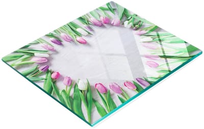 Decoratieve glazen snijplank met tulpen en hartje, 60x52 cm