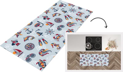 Keukenloper - Loper keuken - Zee - Dieren - Patronen - Kinderen - Marine - 120x50 cm - Keukenloper vinyl