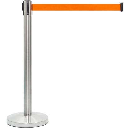 GJ Floors - Afzetpaal met trekband | Geborsteld Chroom - Oranje - Hoogte: 92 cm - Lengte: 200 cm - Steel diameter: 5,1 cm