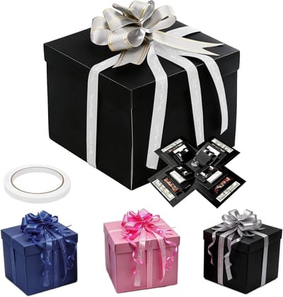 5-laags verrassingscadeaubox voor creatieve en unieke verjaardagen, Valentijnsdag en bruiloften, inclusief lint en zwarte afwerking