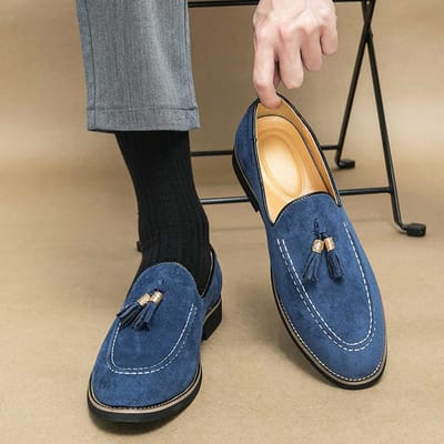 Nieuwe Mode Kwast Leer Herenschoenen Slip On Loafers Ronde Neus Patchwork Suède Kledingschoenen Man Dagelijks Bruiloft Feestschoenen voor Man 45