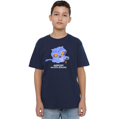 K-Pop Demon Hunters Kinder/Kids Schattig Derpy Tiger T-shirt (Marine)