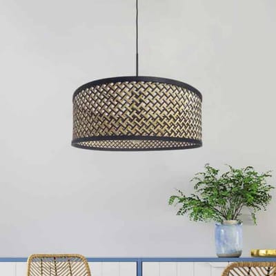 Zwarte hanglamp Sparkled Light 3753ZW met bamboe kap 50cm diameter en 20cm hoogte - Steinhauer, hoogte instelbaar, trendy design