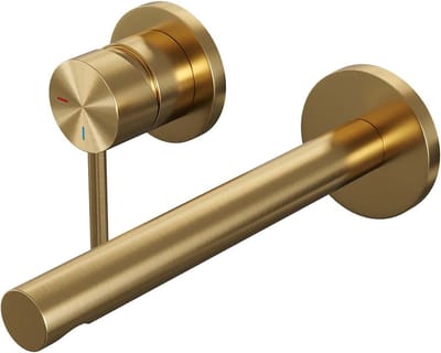 Brauer Gold Carving Wastafelmengkraan inbouw - rechte uitloop rechts - hendel lang smal carving- model A2 PVD - geborsteld goud