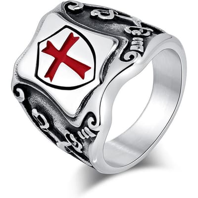 Europees en Amerikaans Stijl Kruistocht Legioen Schild Titanium Staal Ring 11# white