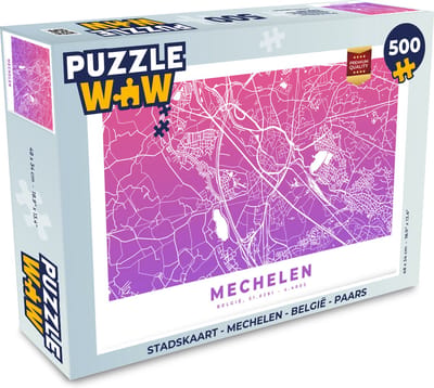 Puzzel Stadskaart - Mechelen - België - Paars - Legpuzzel - Puzzel 500 stukjes - Plattegrond