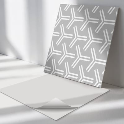 Wallfluent Vinyl Tegels - Geometrisch Pijlpatroon Zelfklevende Vinyltegels - 30 cm x 30 cm - Grijs Vinyl Tegels - Verpakking van 9 stuks - Vierkant PVC Tegels - Patroon Plaktegels - Vloer Tegels PVC - Plaktegels Keuken en Badkamer