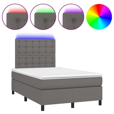 vidaXL - Boxspring - met - matras - en - LED - kunstleer - grijs - 120x190 - cm