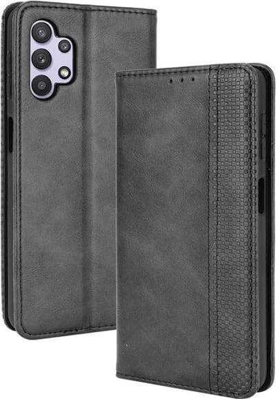 Coverup Hoesje - Geschikt voor Samsung Galaxy A32 5G Hoesje - Coverup Vintage Style Book Case - Zwart