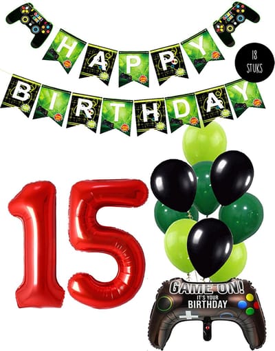 Cijfer Ballon 15 Game Videospel Verjaardag Thema - De Versiering voor de Gamers Birthday Party van Snoes