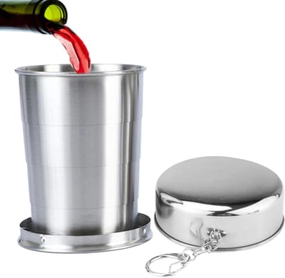 Opvouwbare Beker - Reisbeker Inklapbaar - Outdoor Avontuur - Lekvrij Deksel - 300 ml - Zilver