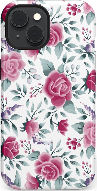 Casetastic Hoesje Geschikt voor Apple iPhone 15 Magsafe - Stijlvolle Beschermende Duo-layer Case - Paarse Bloem Pracht