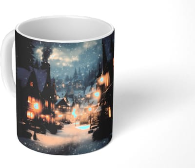 Mok - Koffiemok - Winterdorp - Sneeuw - Donker - Mokken - 350 ML - Beker - Koffiemokken - Theemok