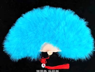Hand waaier – Groot – Dubbelzijdige -Echte Marabou Veer - Kleur Turquoise blauw - L 28 * Br 48 cm - Theater - Vintage Stijl – Themafeesten – Kamerdecoratie -opvouwbaar - Kant Kwastje Cheongsam.
