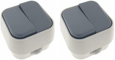 Benson Wandcontactdoos - 2x - wisselschakelaar - opbouw - IP54 - 10A - wit/antraciet - 76 x 70 x 54 mm