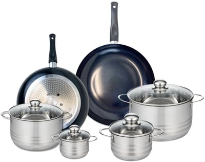Set van 2 Koekenpannen 28 en 32 cm en 4 kookpotten 12, 16, 20 en 24 cm Elo Prima Brillant